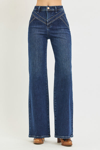 Risen High Rise Wide Leg Yoke Detail Jeans 20015