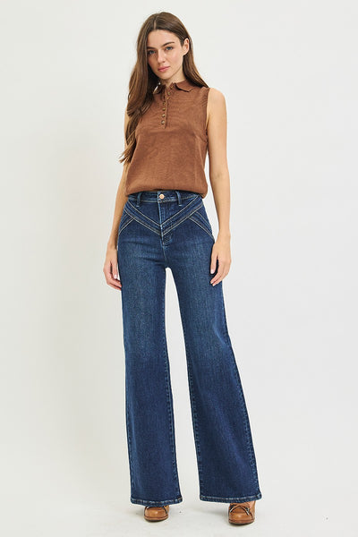 Risen High Rise Wide Leg Yoke Detail Jeans 20015