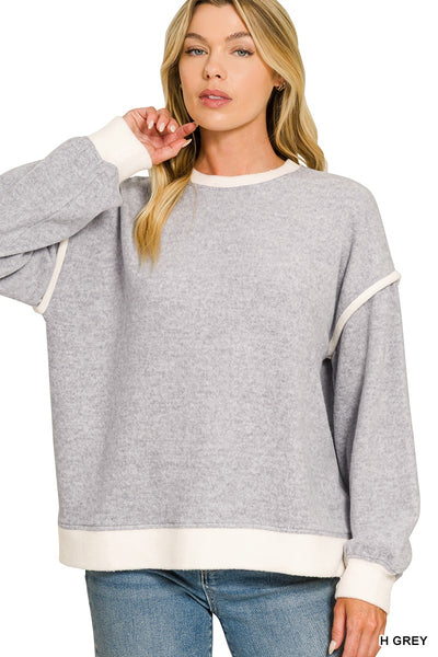 Brushed Melange Hacci Contrast Trim Sweater 2866
