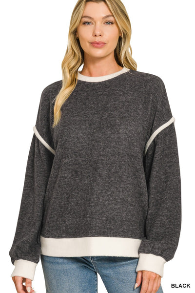 Brushed Melange Hacci Contrast Trim Sweater 2866