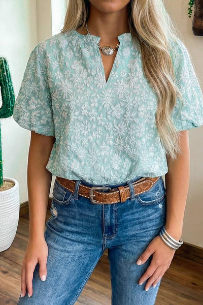 Floral Shift V Neck Short Sleeve Top 7090