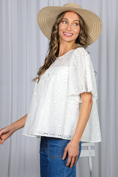 Eyelet Lace Ruffle Sleeve Blouse 2953