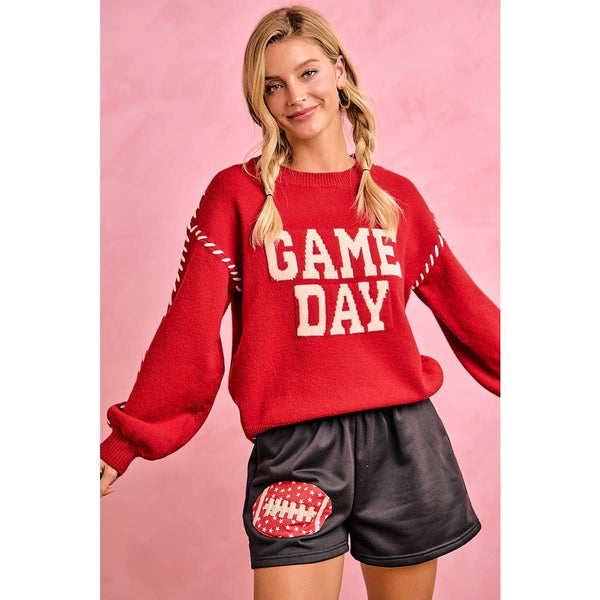Gameday Contrast Stitch Long Sleeves Knit Top 5396