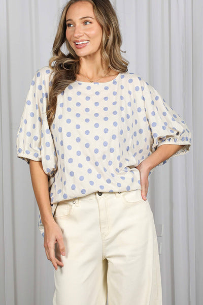 Polka Dot Printed Chic & Flowy Blouse Top 3084