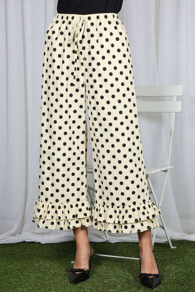 Delightful Polka Dot Casual Ruffled Cropped Pants 3379B
