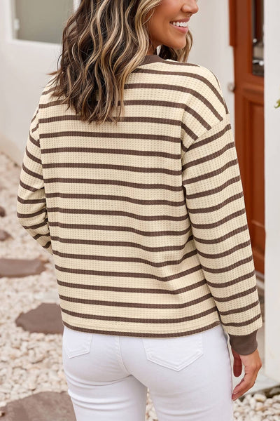 Striped Patchwork Ribbed Cuff Casual Pullover 1719