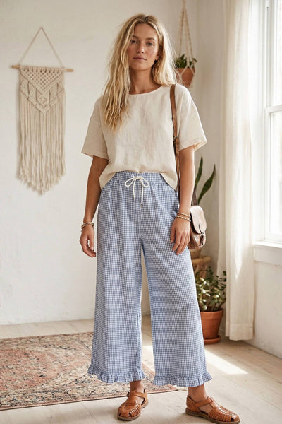 Checkered Gingham Fully Lined Pants 2287