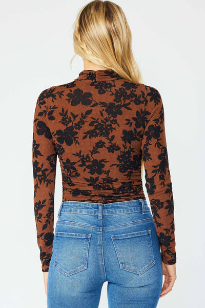 VINTAGE FLORAL BRUSHED KNIT MOCK NECK BODYSUIT 3308