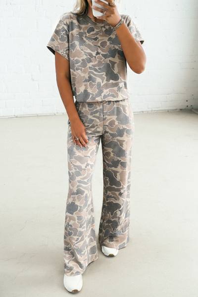 High Waist Camouflage Two piece Pants Set 9236
