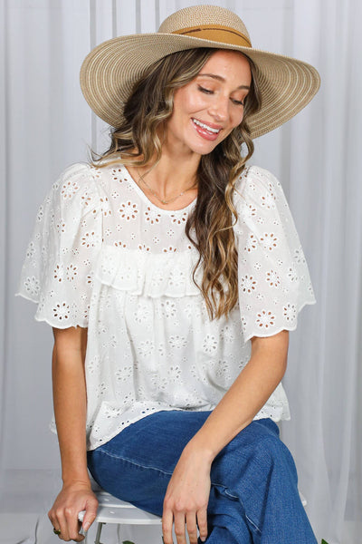 Eyelet Lace Ruffle Sleeve Blouse 2953