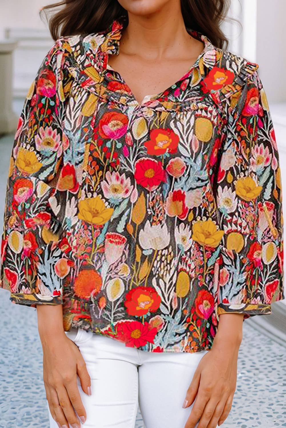 Floral 3/4 Puff Sleeve Blouse 351