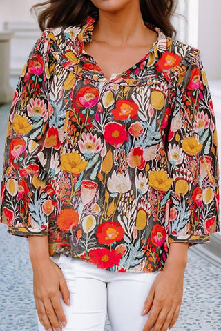 Floral 3/4 Puff Sleeve Blouse 351