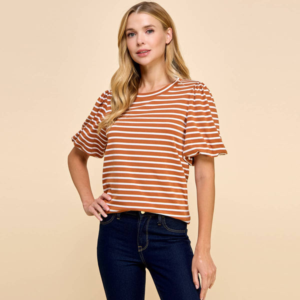 Striped Top with Puffed Sleeves 1704