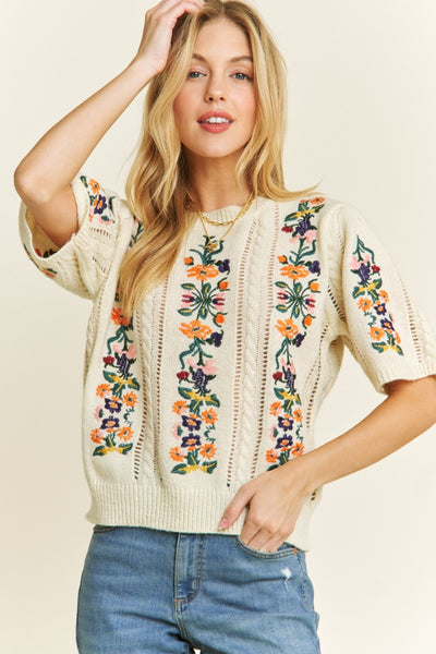 Floral Sweater Short Sleeve 700