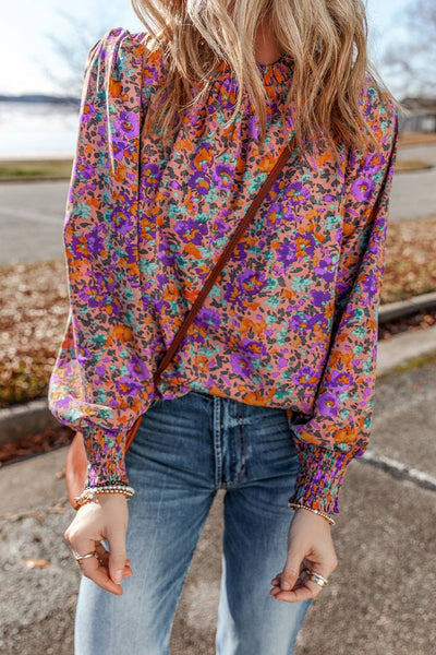 Floral Print Shirred Cuff Blouse 8820