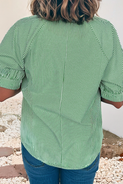 Striped Collared Split Neck Half Sleeve Blouse 1009