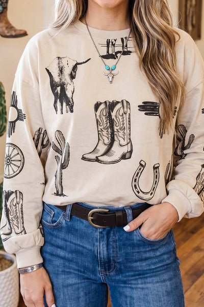 Western Print Long Sleeve 9023