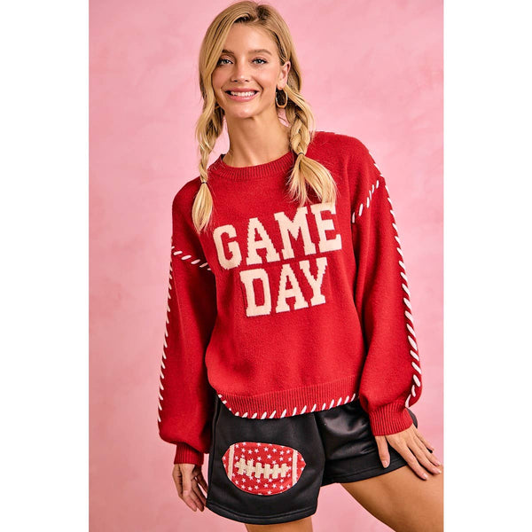 Gameday Contrast Stitch Long Sleeves Knit Top 5396