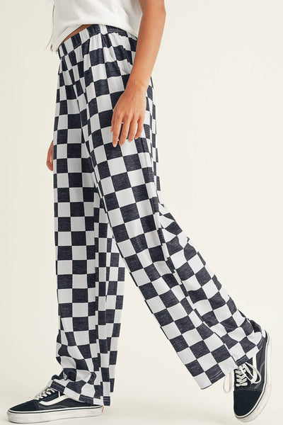 2-Tone Checkered Print High Waist Wide Leg Pants 010