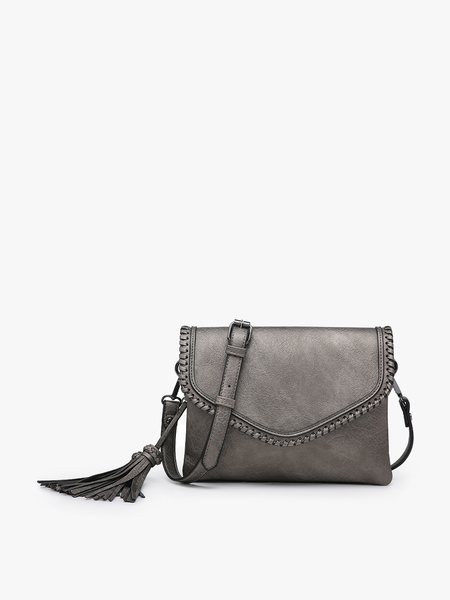 Sloane Flapover Crossbody w/ Whipstitch and Tassel 1802A