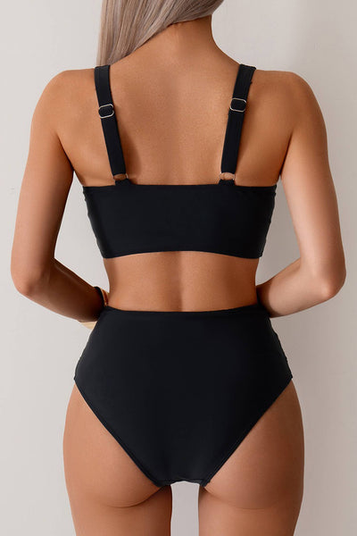 Colorblock 2pcs Cross Twisted High Waist Bikini Swimsuit 905