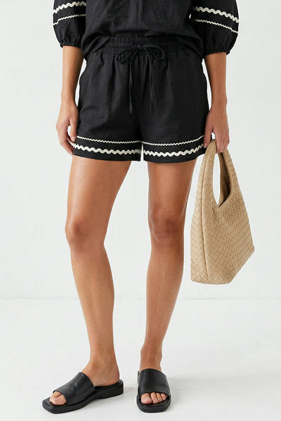 Contrast Trim Linen Shorts 9033