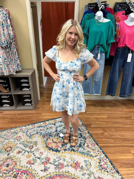 Floral Corset Detail Back Tie Mini Dress 2456