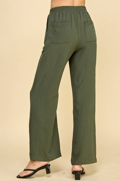 Solid Pants with Front and Back Pockets with Tied Waist P1612