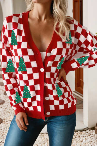 Checkered Christmas Tree Cardigan 2512