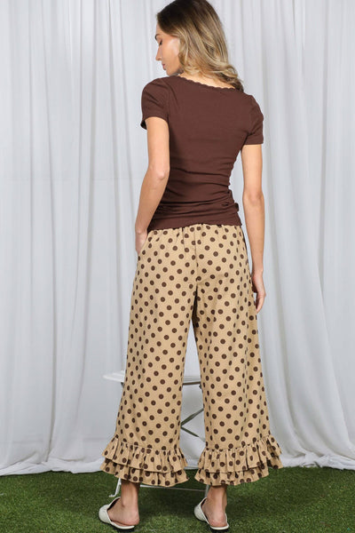 Delightful Polka Dot Casual Ruffled Cropped Pants 3379B