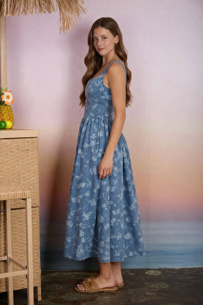 FLORAL JACQUARD CORSET DETAIL MIDI DRESS 1054