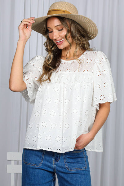 Eyelet Lace Ruffle Sleeve Blouse 2953