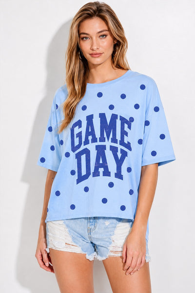 Gameday Print Side Slit Short Sleeve Top 2369