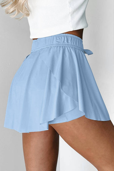 Drawstring High Waist Lined Tennis Skorts 1875