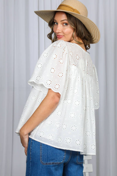 Eyelet Lace Ruffle Sleeve Blouse 2953
