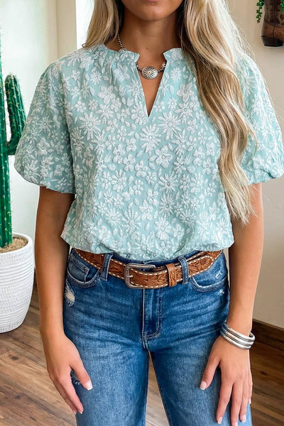 Floral Shift V Neck Short Sleeve Top 7090