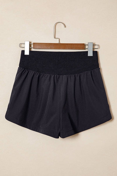 Solid Color Ribbed Patchwork High Waist Athletic Shorts 1293