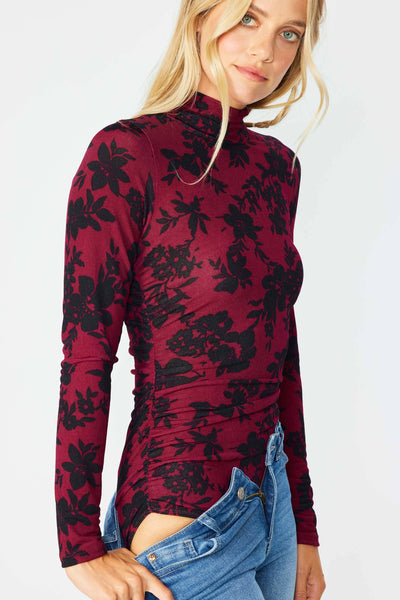VINTAGE FLORAL BRUSHED KNIT MOCK NECK BODYSUIT 3308