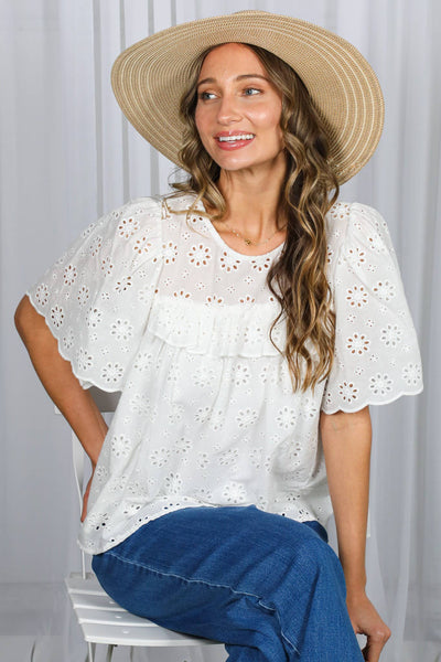 Eyelet Lace Ruffle Sleeve Blouse 2953