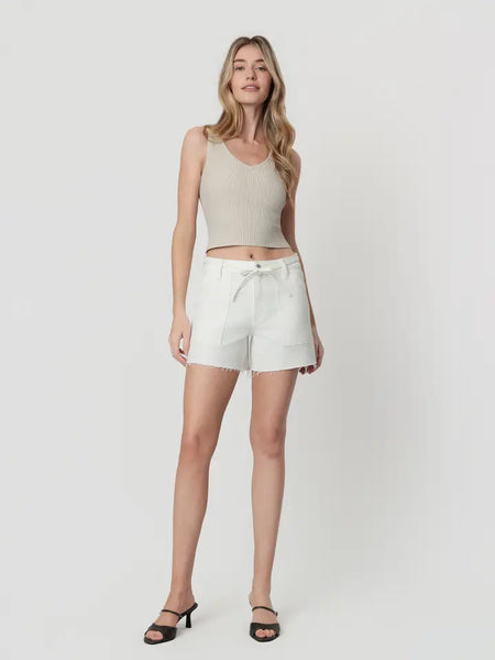 Vervet FM High Rise Utility Pocket Waist Tie Midi Shorts 7376