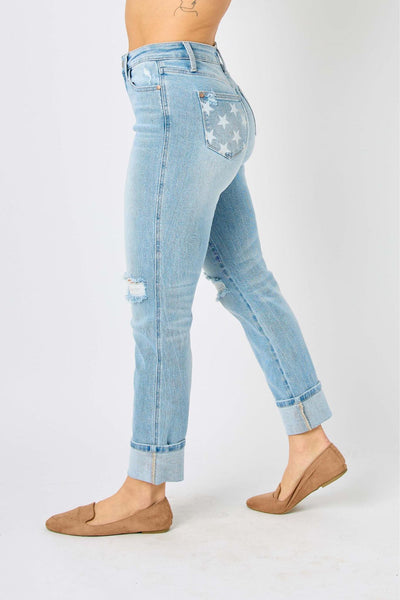 Judy Blue Stars Pocket Cuff Boyfriend 88723