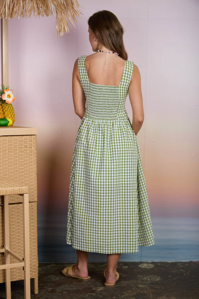 Plaid Basque Waist Midi Dress 1095