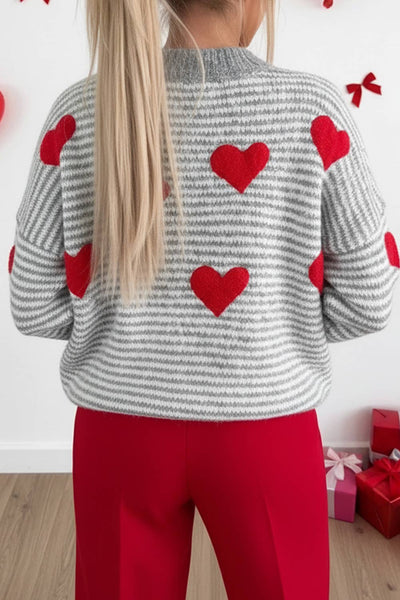 Contrast Heart Valentine Pattern Brushed Knit Sweater 1119
