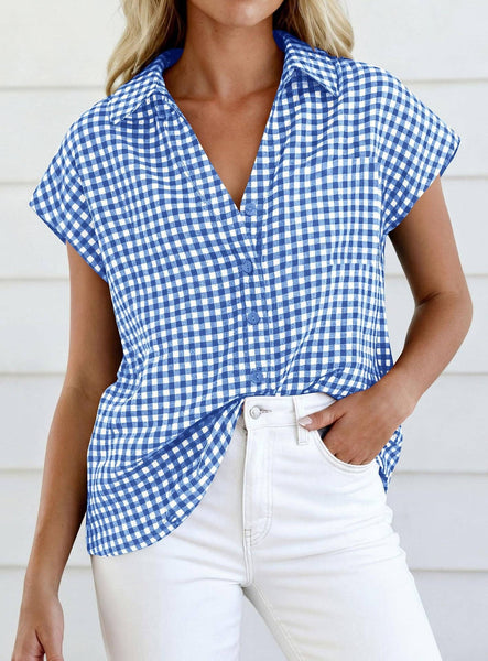 Gingham Button Down Blouse 5051