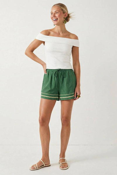 Contrast Trim Linen Shorts 9033