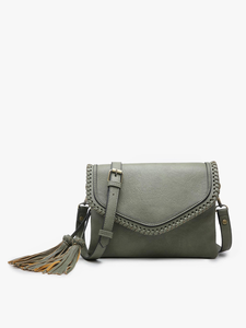 Sloane Flapover Crossbody w/ Whipstitch and Tassel 1802A