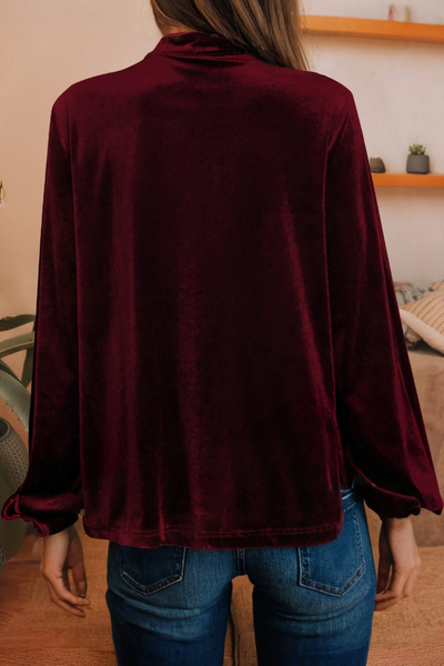 Keyhole Neck Long Sleeve Velvet Blouse 403