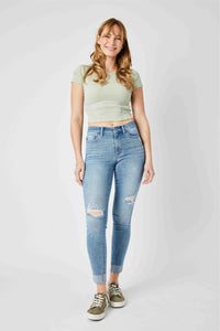 Judy Blue Mid Rise Destroy & Cuff Skinny 82528