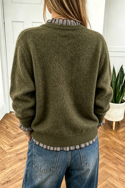 Contrast Plaid Ruffle Trim Sweater 2409