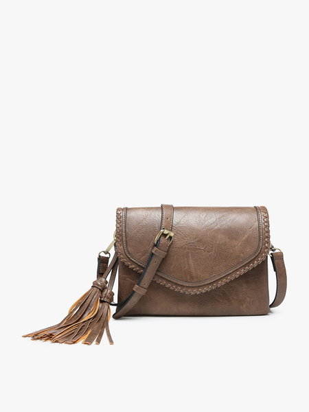 Sloane Flapover Crossbody w/ Whipstitch and Tassel 1802A